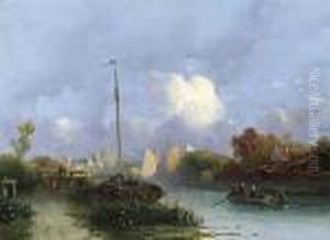 Town Along A River by Jacobus Adrianus Vrolijk