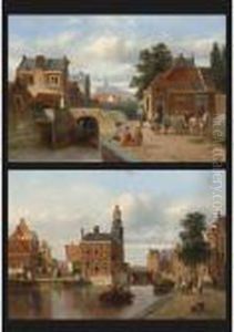 A View Of Haarlem, The St. Bavo 
In The Distance; A View Of The Munttoren, Amsterdam (a Pair)