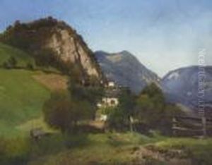 Gebirgslandschaft Mit
Bauernhaus. by Adalbert Waagen