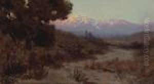 A Shaded Path With Snow-capped Peaks In The Distance by Elmer Wachtel