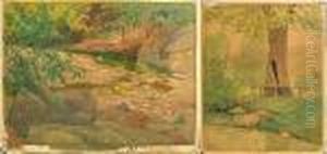 Cold Spring; A Tree Near A Creek, 1902 (a Pair) by Elmer Wachtel