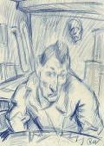 Selbstbildnis, Am Tisch Sitzend by Rudolf Wacker