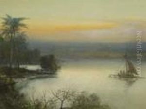 Fijian Coastal Landscape With Outrigger To Foreground