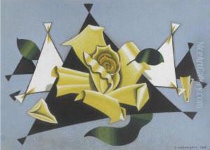 Yellow Rose On Blue Ground