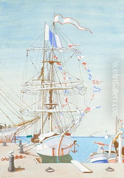Q.s.t.s. Queen Mary, First Sketch For Paintingat Forward End Of Main Smoke Room - view 1