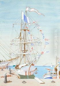 Q.s.t.s. Queen Mary, First Sketch For Paintingat Forward End Of Main Smoke Room
