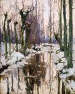 Ruisseau Dans Un Paysage D'hiver by Victor Wagemaekers