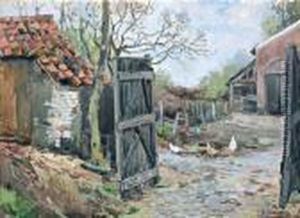 Boerenerf Met Kippen by Victor Wagemaekers
