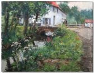 Continental Village With Stream In The Foreground Continental Village With Stream In The Foreground
