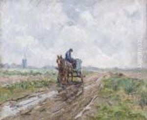 Weite Landschaft Mit Pferdekarren Und Windmuhle. by Victor Wagemaekers