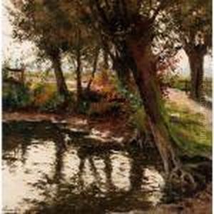 An Autumn River Scene by Victor Wagemaekers