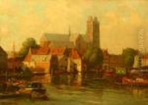 Gezicht Op De Grote Kerkbuurt Te Dordrecht. Gesigneerd