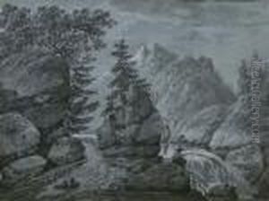 Ein Angler Am Gebirgsbach. by Max Joseph Wagenbauer
