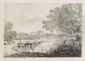 Baumlandschaft Mit Flus Und Steg by Max Joseph Wagenbauer