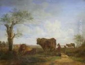 Hirte Mit Rinderherde In
 Flachlandschaft