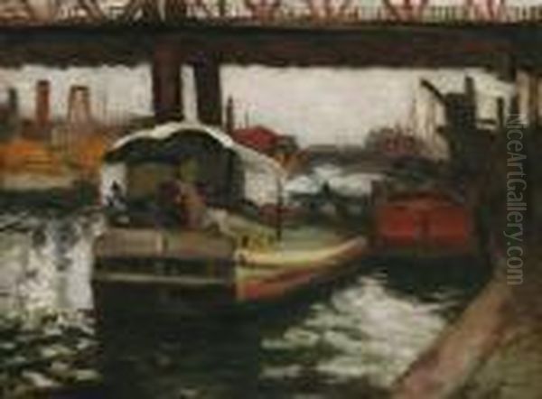 Barges By A Bridge, Philadelphia - view 1