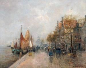 Village Scene With People And Canal