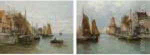 Windmill By The Water; Boats By The Riverbank: A Pair
