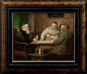 Bayerischewirtshausszene Mit Monch Und Pfarrer Beimkartenspiel by Josef Wagner-Hohenberg