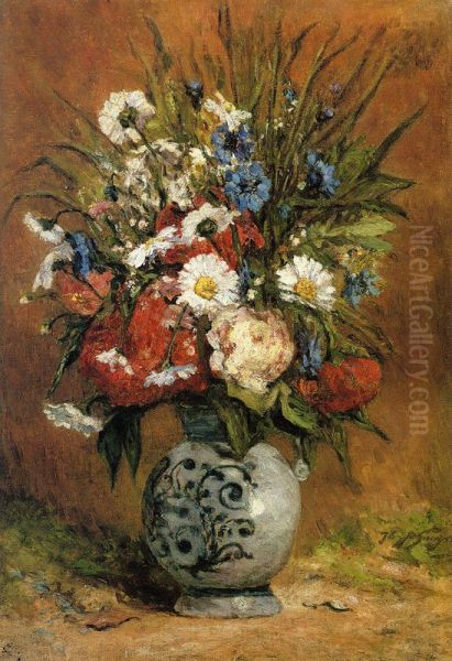 Daisies And Peonies In A Blue Vase - view 1