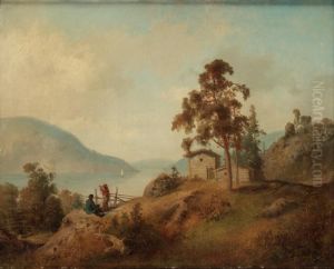 Afjord Landscape With Figures by Alfred Wahlberg