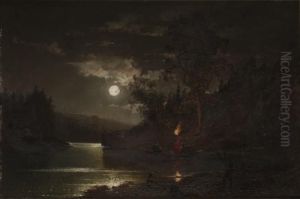 Tillskriven, Nattligt Ljusterfiske by Alfred Wahlberg