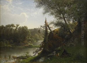 Flodlandskap Med Jagare Och Hund by Alfred Wahlberg