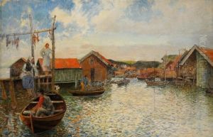 Sommarmotiv Fran Fiskelage Pa Vastkusten