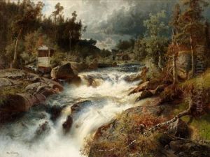 Landskap Med Fors. Signerad Alfr by Alfred Wahlberg
