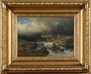 Dramatiskt Landskap Med Fors,
Otydligt Signerad Och Daterad Wahlberg 59, Oja Pa Panna, 19x27 by Alfred Wahlberg