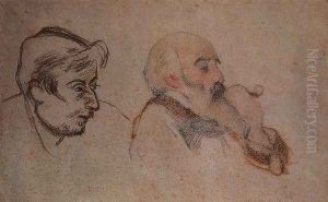 Portrait of Camille Pisarro by Gauguin (right)- Portrait of Paul Gauguin by Pissarro (left), 1879-83