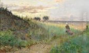 Sittande Kvinna Pa Sommarang by Charlotte Wahlstrom