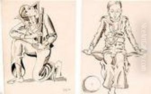 F Seacadets In Kneeling And Seated Pose by Albert Wainwright