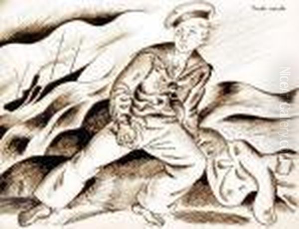 "tradewinds" Depicting A Young Sea Cadet Before A Stormy Sea With Ship Tothe Distance - view 1