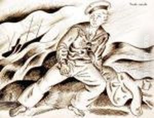 "tradewinds" Depicting A Young Sea Cadet Before A Stormy Sea With Ship Tothe Distance by Albert Wainwright