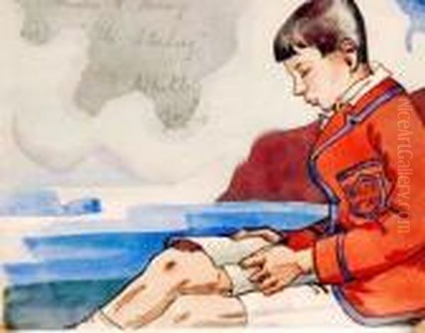 "master Herring" Ofa Seated Boy In School Uniform To A Coastal Landscape - view 1