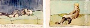 "grey &amp;green" And "green &amp; Gold" Depicting Reclining Boys To Interiorsettings