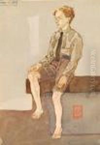 "study In Grey"depicting A Young Male In Seated Pose To An Interior Setting by Albert Wainwright
