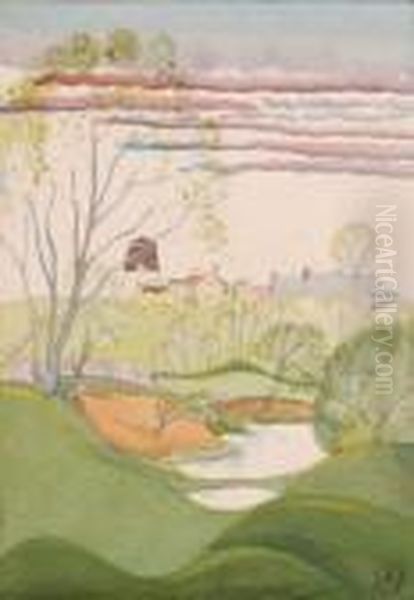 Rural Valley In Spring Time With Distant Farm Buildings - view 1