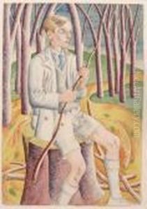 Study Of A Boy Seated On A Tree Stump And Holding A Branch