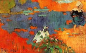 Breton Woman And Goose By The Water