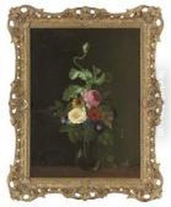 Roses, Convolvulus, And Morning Glory In A Glass Vase, On A Table by John Wainwright