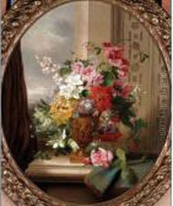 Still Life With Roses, Sweet Peas, Passion Flowers, Azaleas And Oriental Poppies