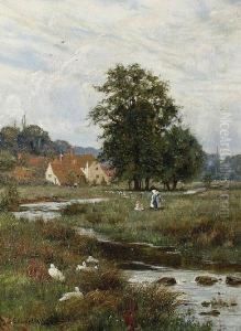 A Woman And Ducks Before A Cottage; Figures And Ducks Seated Beside A Stream