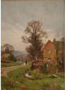Figure On A Path By A Farmhouse Figure On A Path By A Farmhouse