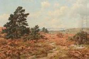 Heathland Landscape With Men Cutting Bracken And Horse And Cart Heathland Landscape With Men Cutting Bracken And Horse And Cart