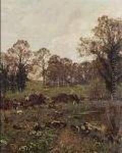 Figures Resting Beside A Pond. by Edward Wilkins Waite