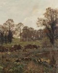 Figures Resting Beside A Pond by Edward Wilkins Waite