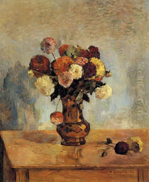 Dahlias In A Copper Vase - view 1
