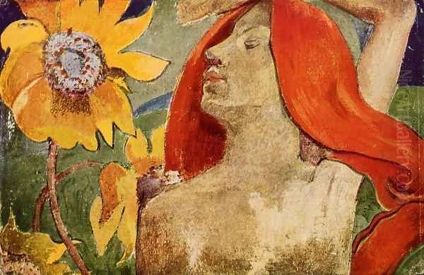 Redheaded Woman And Sunflowers - view 1